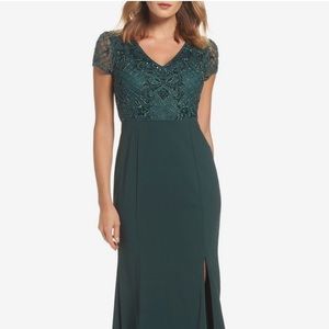 Green Cap Sleeved Beaded Gown